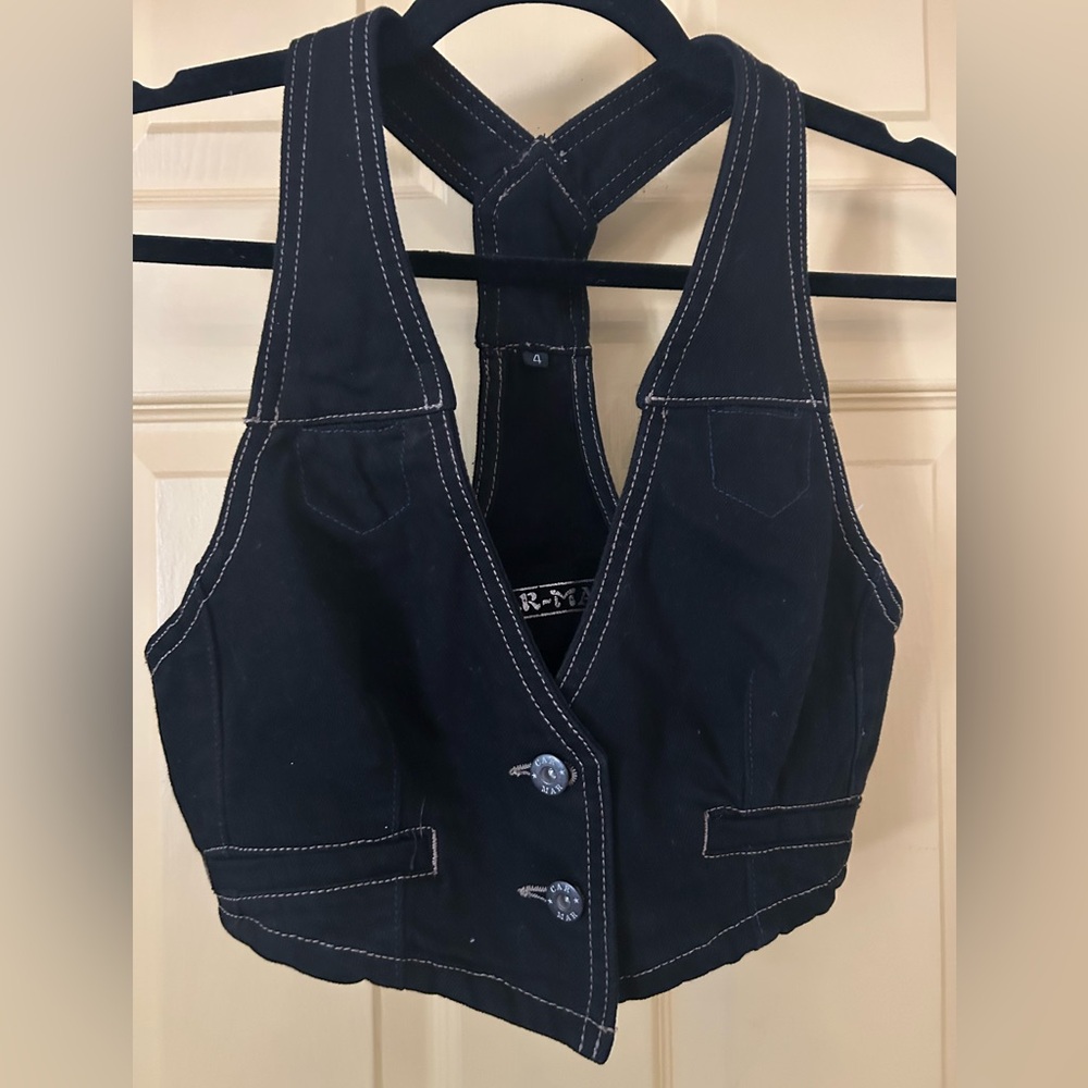 Carmar Black Denim Vest with Contrast Stitching